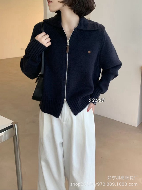 韩版纯色双拉链毛衣开衫女25秋冬慵懒风宽松软糯厚实针织外套C142|undefined