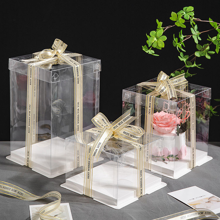 Caja de caja de caja de pastel transparente de alta transparencia 4 4 6 6 8 8 8 10 10 12 pulgadas fondo simple y de doble capa de moda simple y grueso