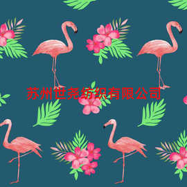 厂家供应火烈鸟印花全涤斜纹桃皮绒布衣柜鞋柜抱枕桃皮绒全涤面料