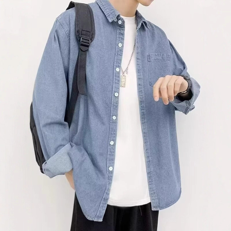 Denim Jacket, Harajuku Style Trendy, Teenage Men's Workwear Shirt, Loose Hong Kong Style Casual Jacket_voghion.com