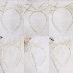 網紅貓耳朵米奇卡通發卡蝴蝶結塑料珍珠發箍韓版氣質地推髮夾髮飾