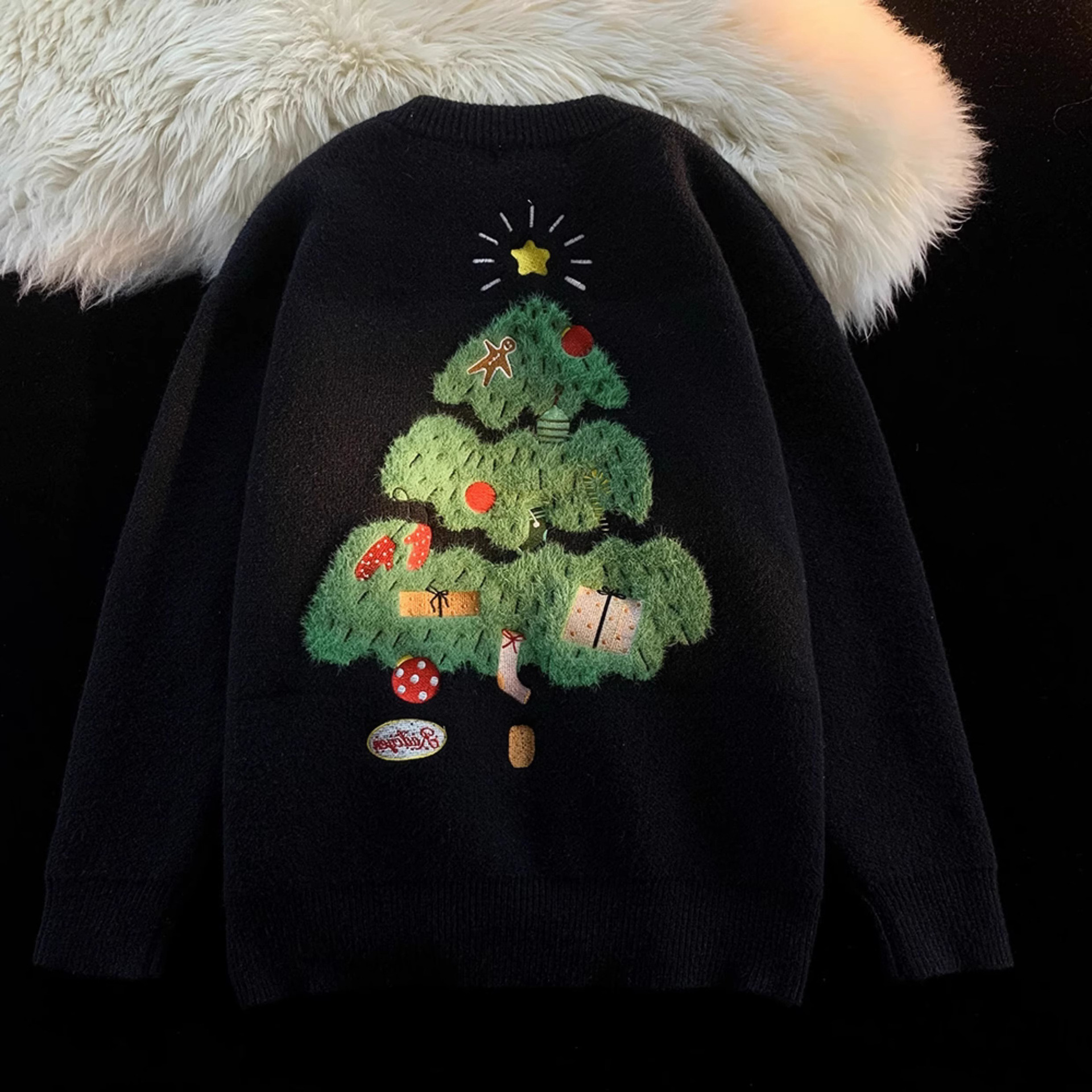 Explosiones transfronterizas de tamaño europeo de tamaño grande árbol de Navidad sensación de atmósfera tridimensional flocado camisetas de punto suéter hombre otoño invierno fábrica mayorista
