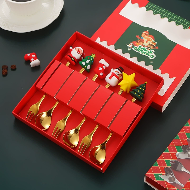 Рождественская ложка, набор столовых приборов из нержавеющей стали, снеговик, кофейная ложка, Санта-Клаус, вилка для фруктов, кукла, ложка, вилка, подарок