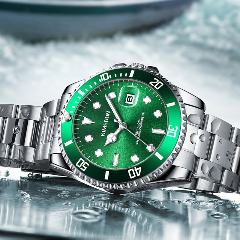 Popular water ghost watch men's fashion refined steel belt calendar luminous waterproof quartz watch men's watch wholesale cross-border hot sale