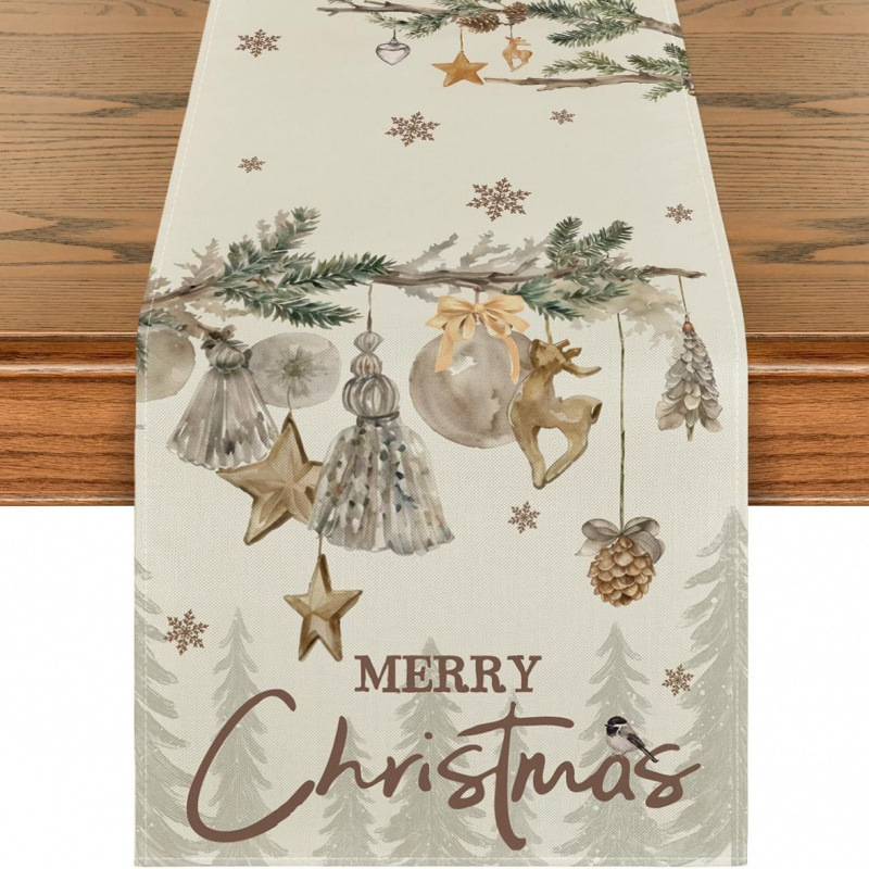 クロスボーダー Amazon クリスマスパーティー装飾テーブルフラグ雪だるまクリスマスツリーデザインホームキッチンプリントテーブルクロス|undefined