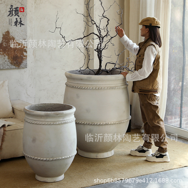 Blanco hecho viejo cemento gran combinación de suelo de alto estilo paisaje de maceta grande decoración del hogar maceta de comercio exterior