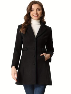 Y 52121 Thick Lined Solid Color Lapel Wool Coat ��ɫ���Ië��
