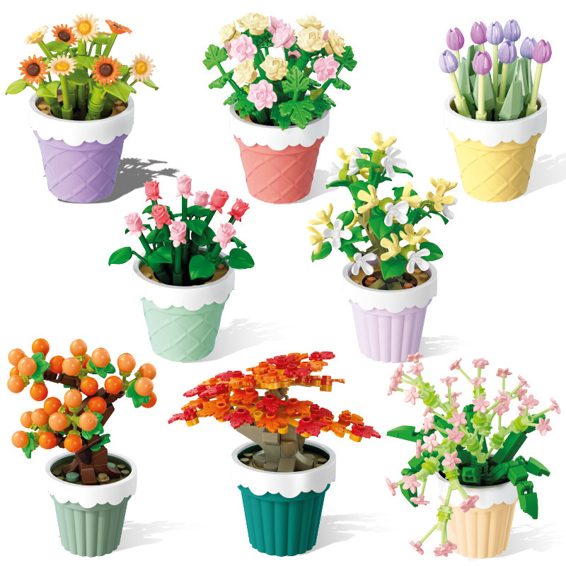 Senbao Building Blocks Compatible with Lego Children's Educational Assembled Potted Plant Ornaments Eternal Flower Puzzle Toy Gift Building Blocks Flower