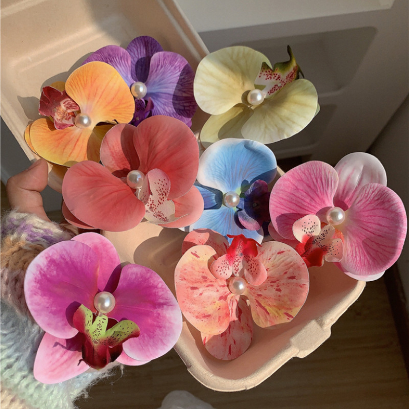 Sweet Pink Phalaenopsis hairpin female 2024 New Atmosphere Photography flower duckbill clip spring and summer sweet hairpin headdress