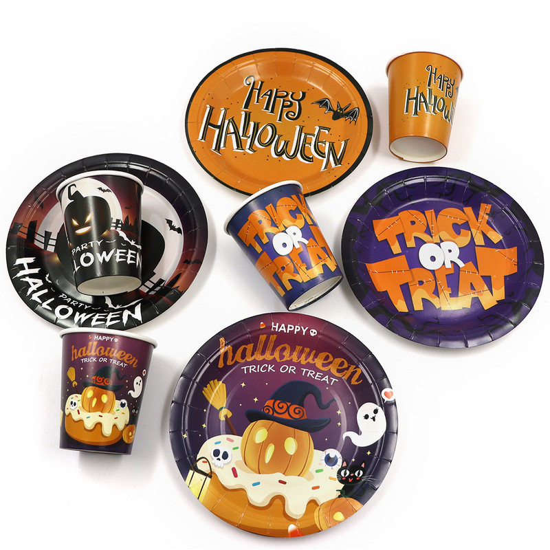 Cross-Border Halloween Theme Party Decoration Pumpkin Paper Cup 7inch 9inch Paper Plate Tissue Festive Tableware Set Cross-Border Halloween Theme Party Decoration Pumpkin Paper Cup 7inch 9inch Paper Plate Tissue Festive Tableware Set