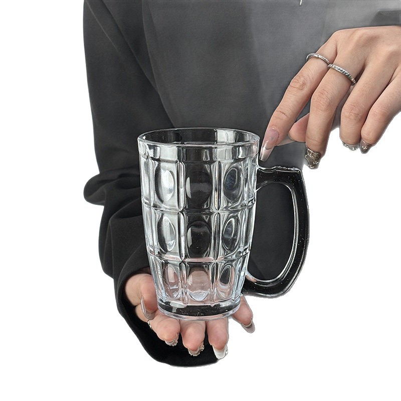 Taza de cerveza de aluminio, mango de vidrio resistente al calor, tamaño de taza de cerveza, capacidad redonda, transparente, taza de cerveza comercial, taza de agua