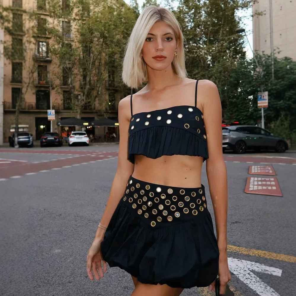 Эксклюзивная трансграничная европейская и американская мода AliExpress INS, популярный комплект короткой юбки с плиссированным подолом и ремешком.