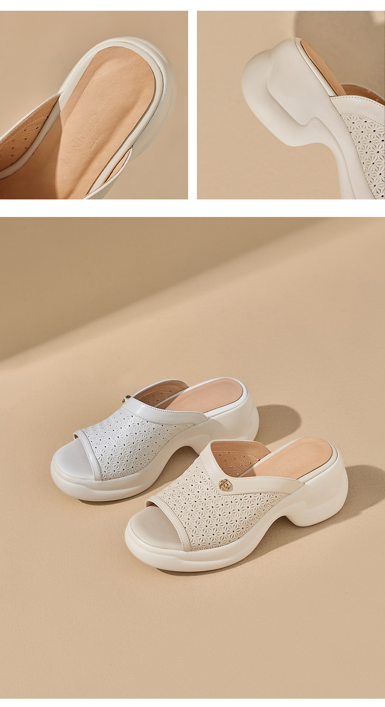 Sandal cao gót nữ mũi hở đế dày 6,5 cm phong cách đơn giản — màu trắng ngà chi tiết 9