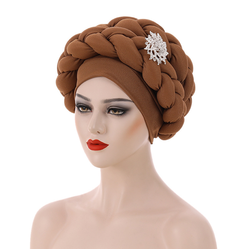 Muslim hat Autumn African hand-braided hat with accessory turban wrap_voghion.com