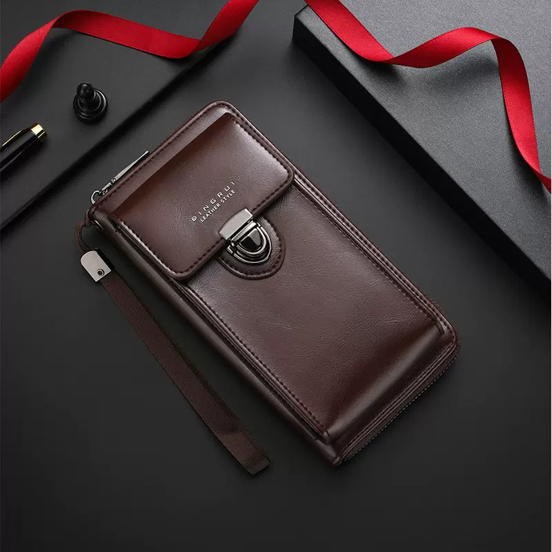 新款男士长款钱包多卡位拉链搭扣复古大容量手机多功能手拿包