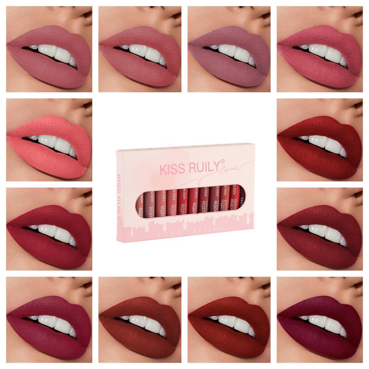 Cross-border Makeup 12-piece matte non-stick cup lip gloss set, European and American style liquid lipstick velvet waterproof lip gloss for export details Picture