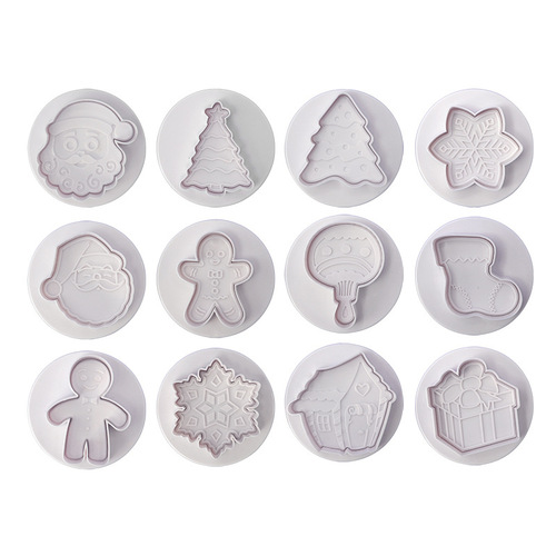 Kulaite decorative white plastic mold opp Christmas cookie mold baking four-piece set Christmas spring mold