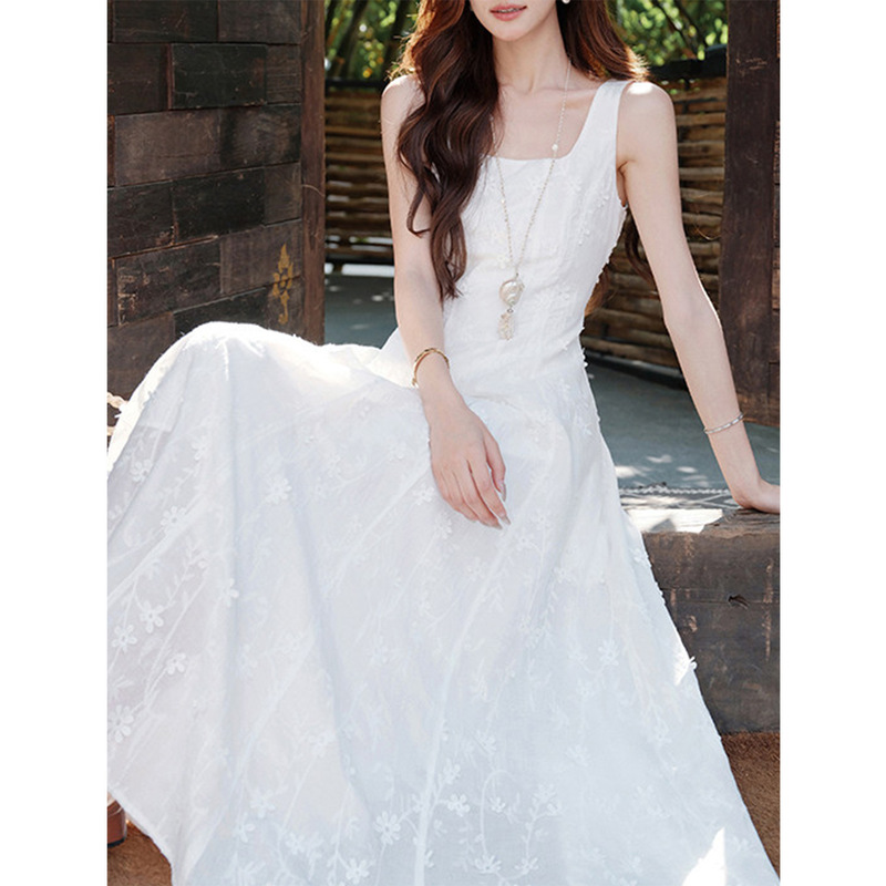 French-Style Young-Style Silk Mulberry Silk 3D Embroidered Beautiful Dress for Women, Elegant Waist-Cinching Summer Long Dress French-Style Young-Style Silk Mulberry Silk 3D Embroidered Beautiful Dress for Women, Elegant Waist-Cinching Summer Long Dress