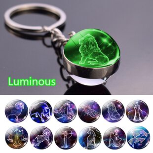 (Cross-border trading), zodiac signs, keychain, pendant, double-sided glass accessory for keys