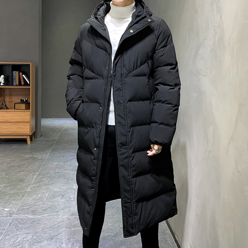 Marca de invierno antifría larga chaqueta de algodón con capuchón hombre engrosado chaqueta de algodón de estilo americano sobre la rodilla abrigo caliente de moda