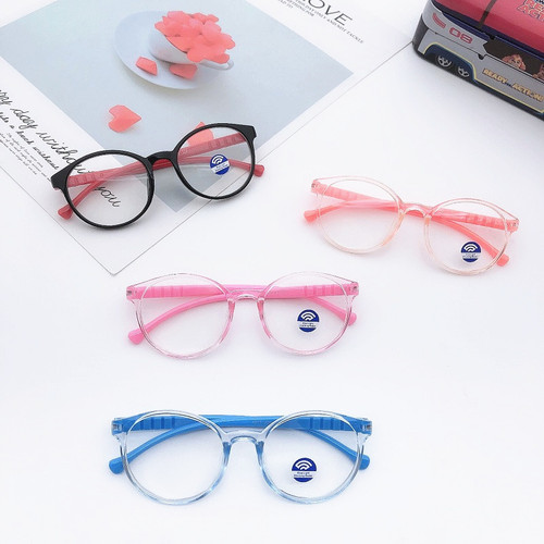 1013 new anti-blue light glasses round cute fashionable jelly color children's boys and girls flat mirror goggles