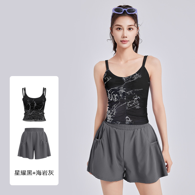 Juyitang nuevo estilo estampado de estilo nacional honda traje de yoga traje de fitness deportivo de copa fija de una pieza para mujer