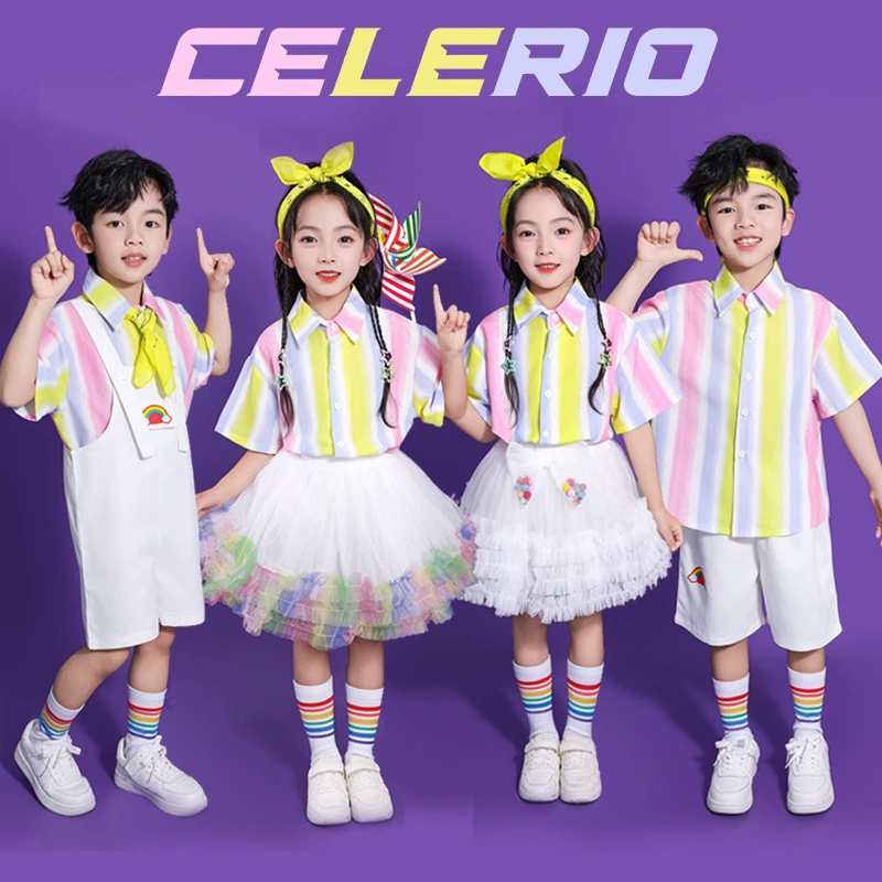 Детские костюмы чирлидинга, форма для детского сада, форма для выступлений, костюмы для церемонии открытия в полоску в китайском стиле.
