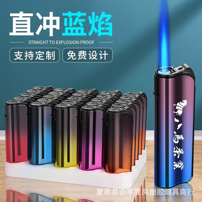 Publicidad de encendedor a prueba de viento de metal inflado láser de alta calidad impresión directa llama azul impresión UV color publicidad