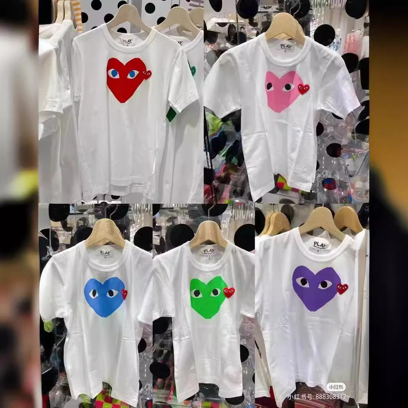 Kawakura Play 2024 Red Heart Symbol Printed Short-Sleeved Men's and Women's T-Shirts Couple Style T-Shirts Retro Trendy