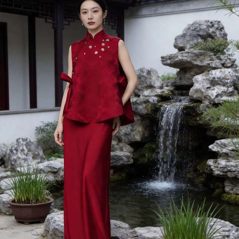 Qipao Toast Dress for Bride 2026 New High-End Style Set New Chinese-Style Engagement Wedding Dress Red Dress