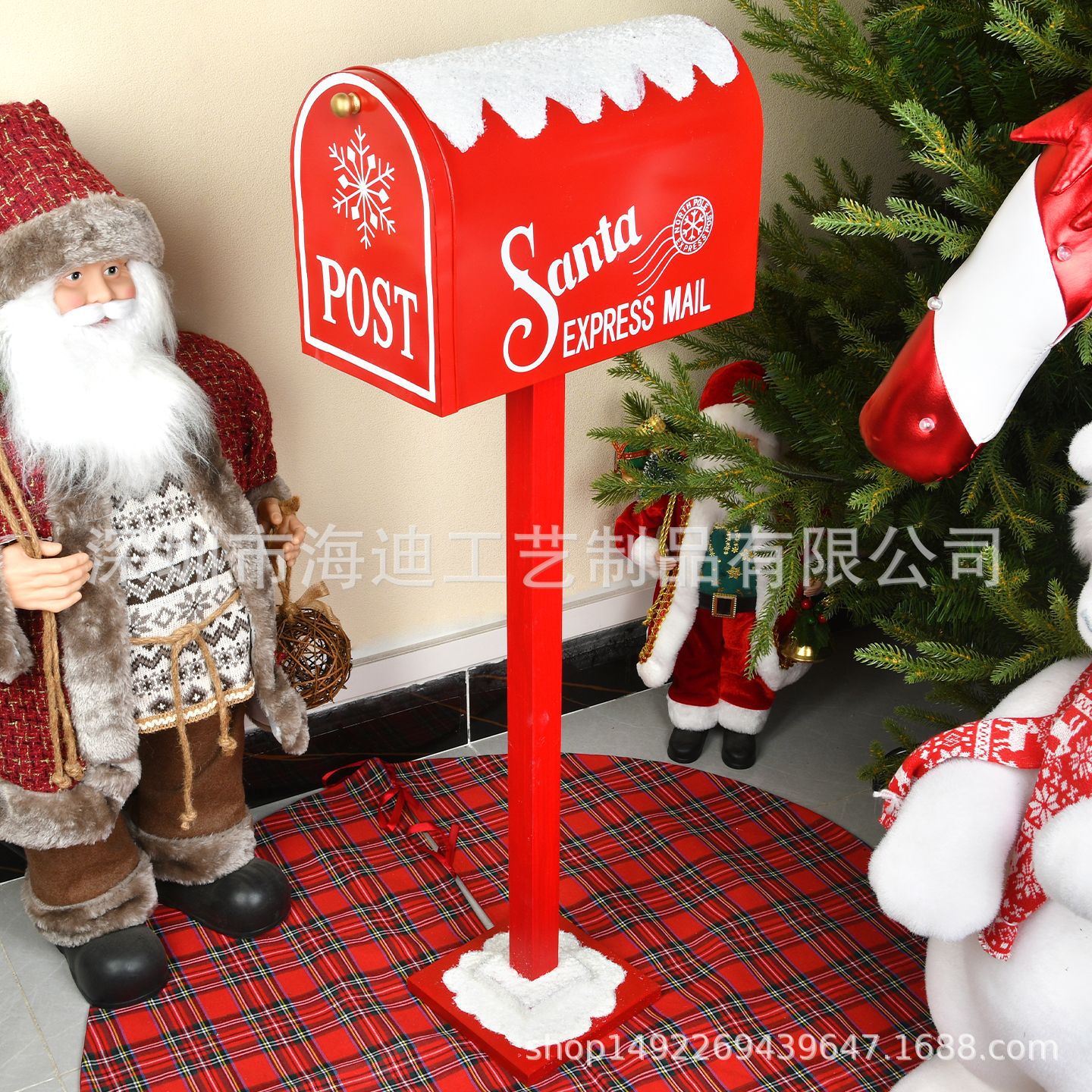 Navidad decoración de madera caja de correo de hierro forjado caja de correo trineo con decoración de luces bar café decoración de puerta de la tienda
