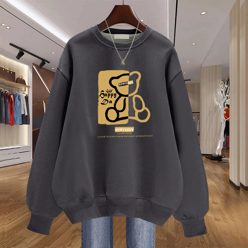 Женский свитер с круглым вырезом в нишевом стиле, Свободный Повседневный простой модный универсальный утолщенный топ на флисовой подкладке на весну, осень и зиму