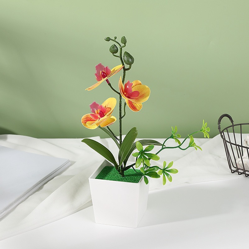 クロスボーダーのシミュレーション胡蝶蘭盆栽花付きデスクトップ装飾プラスチック造花盆栽撮影植木鉢置物花頭|undefined