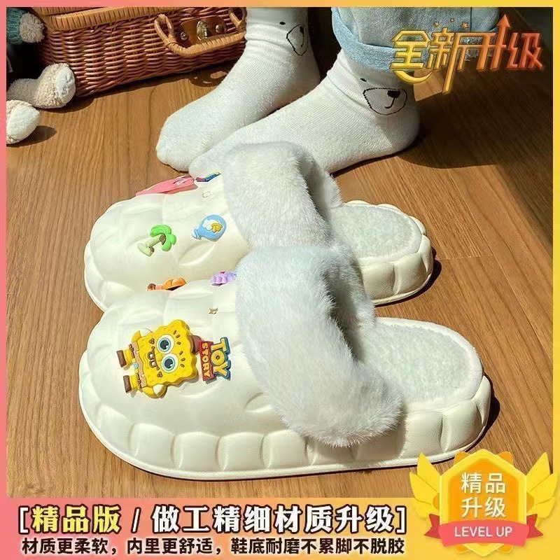 一脚蹬棉鞋加绒女士冬款保暖全包棉拖鞋可爱卡通DIY拆卸防水毛|undefined