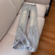 Explosions No-Leg Jacquard Micro-Lar Jeans Women's Spring plus size chubby girl Pear-Shaped High-Waist Slimming Flared Pants