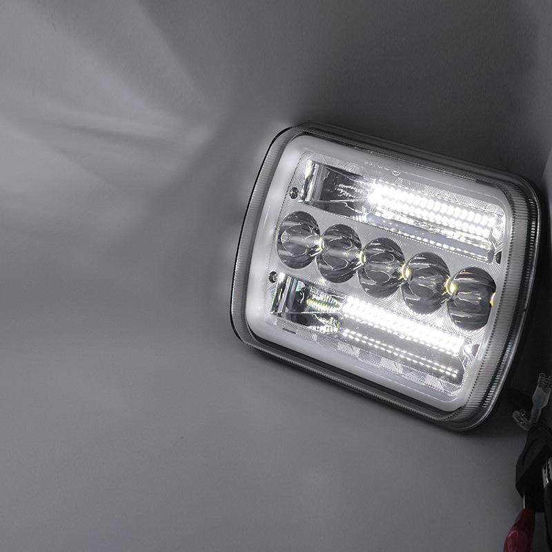 7-Inch 45W Square Headlight Modified with Led Daytime Running Lights, 5-Bead Square Light, Dual-Light Strong Light, High Brightness, High Power