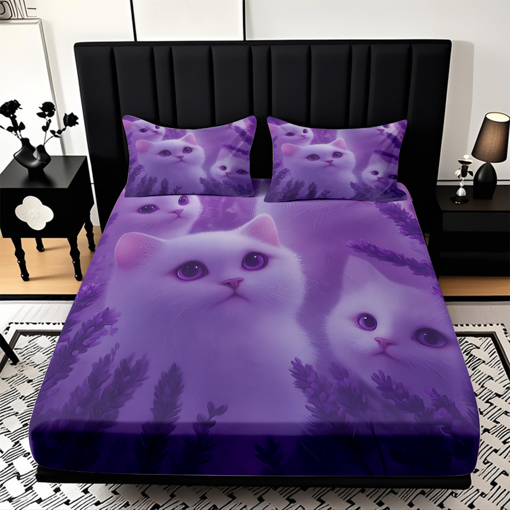 Modo JIT Temu transfronterizo cama de molienda textil casera Kasa tres piezas set gatos HD procesamiento de fábrica de impresión digital