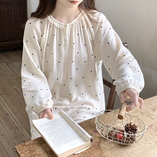 [Ready Stock 6127] Autumn and Winter Confinement Clothes, Maternity Pajamas, Hospital Polka Dots, Small Fresh Pure Cotton Wrinkled Cloth, Postpartum September
