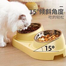狗狗陶瓷食盆猫碗自动饮水一体双碗猫咪斜口护颈水碗饭盆宠物用品