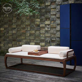 禅意新中式罗汉床黑胡桃木床榻禅意原木沙发床客厅书房午休榻