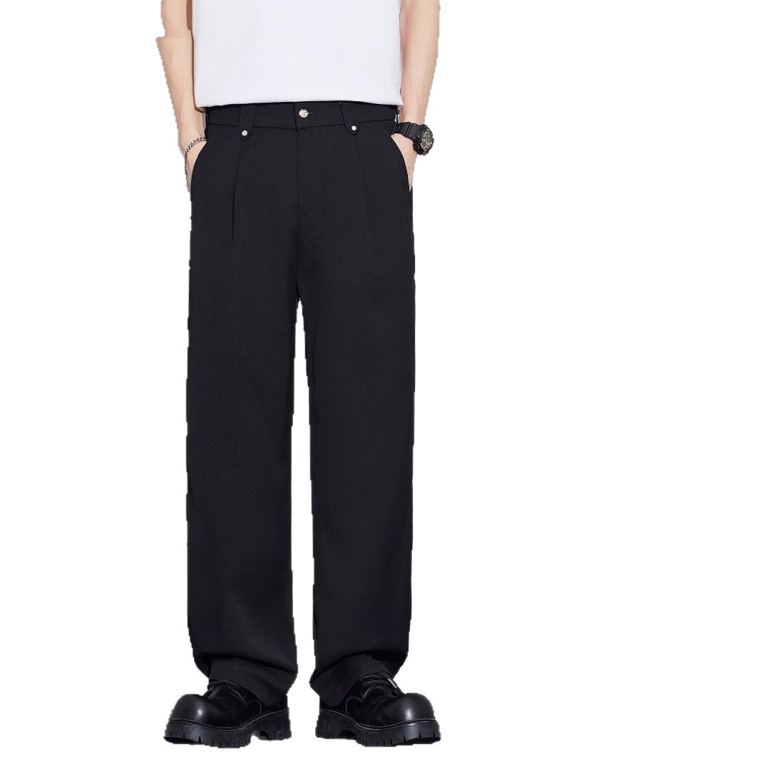 Herrenbekleidung Schwarze Eisseide Freizeithose Herren Sommer Dünn Locker Gerade Sommer Neue Schnelltrocknende Business Kleine Hose_voghion.com