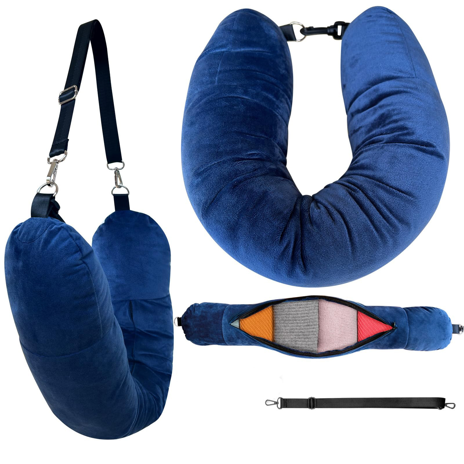 파란색 U자형 베개(스웨이드)