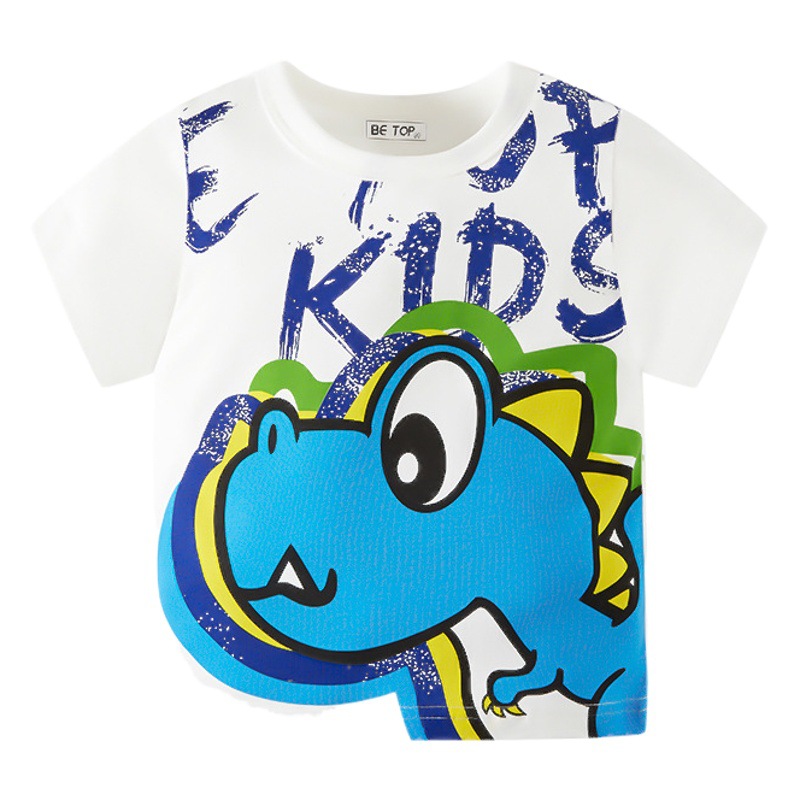 Betop niños camiseta dibujos animados Apsara dinosaurio verano bebé suéter de los muchachos cuello redondo estilo coreano de una sola pieza de entrega