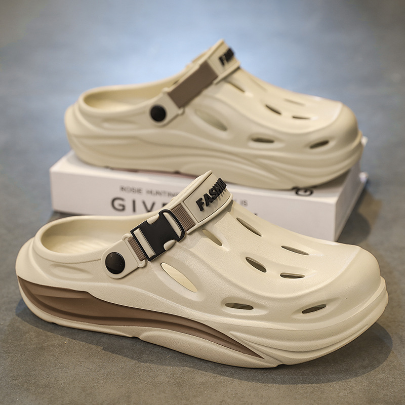 Zapatos con agujeros para hombres y mujeres nuevas medias pantuflas de verano transpirables y exteriores Baotou antideslizante pisando la mierda para conducir sandalias de alta gama