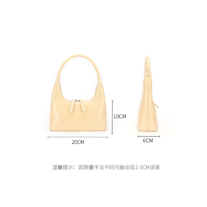 Women's 2022 New Niche Genuine Leather Hobo Bag French Vintage Patent Leather Underarm Bag Simple Handheld Baguette Bag - Thumbnail 4
