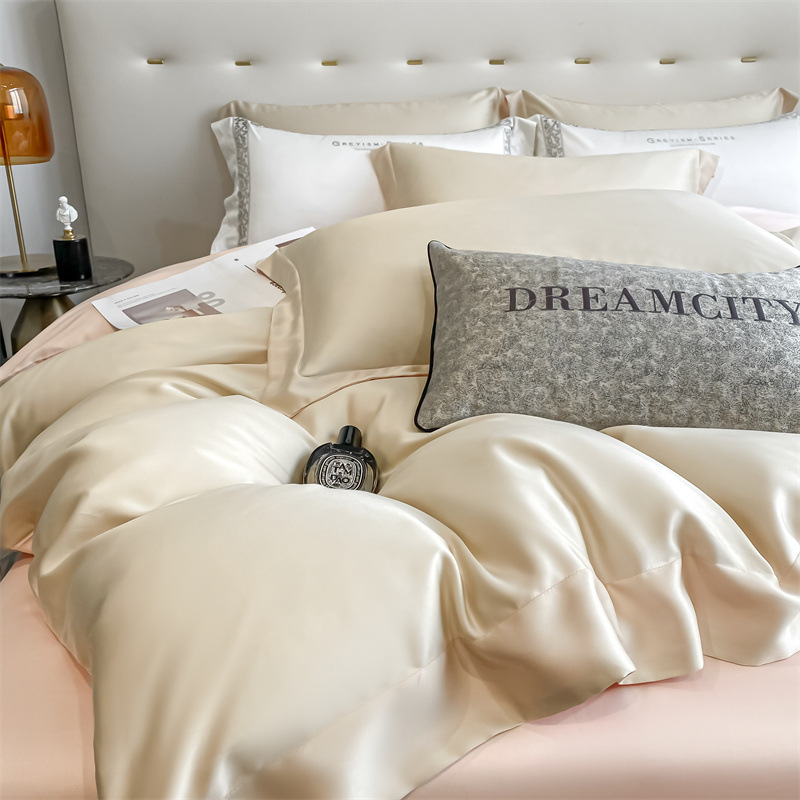 100s high-end Lanjing ice-feeling Tencel four-piece set summer light luxury Ice Silk single bed sheet quilt cover silky nude sleeping bedding