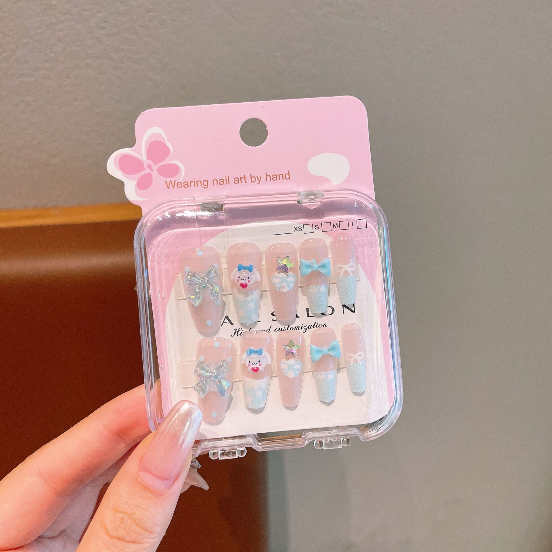 Uñas postizas removibles para niñas, en caja, con diseños de dibujos animados, pegatinas de uñas exquisitas, piezas de uñas.