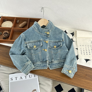 Girls Korean Style Ins Autumn and Winter New Denim Jacket Girls Fashionable Casual Versatile Retro Washed Stand Collar Jacket