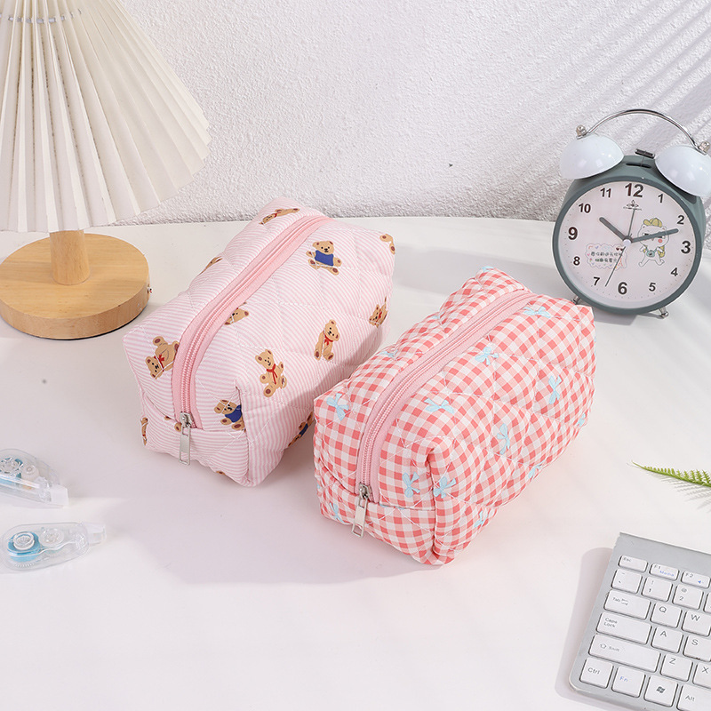 新しいクリームベア鉛筆バッグニッチイン高価値かわいい女の子大容量化粧品バッグ文具収納袋|undefined
