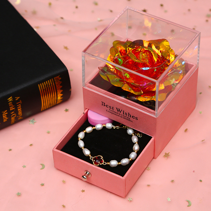 Colorido oro rosa collar joyería caja de regalo del Día de San Valentín perla cristal pulsera traje Amazon nuevo